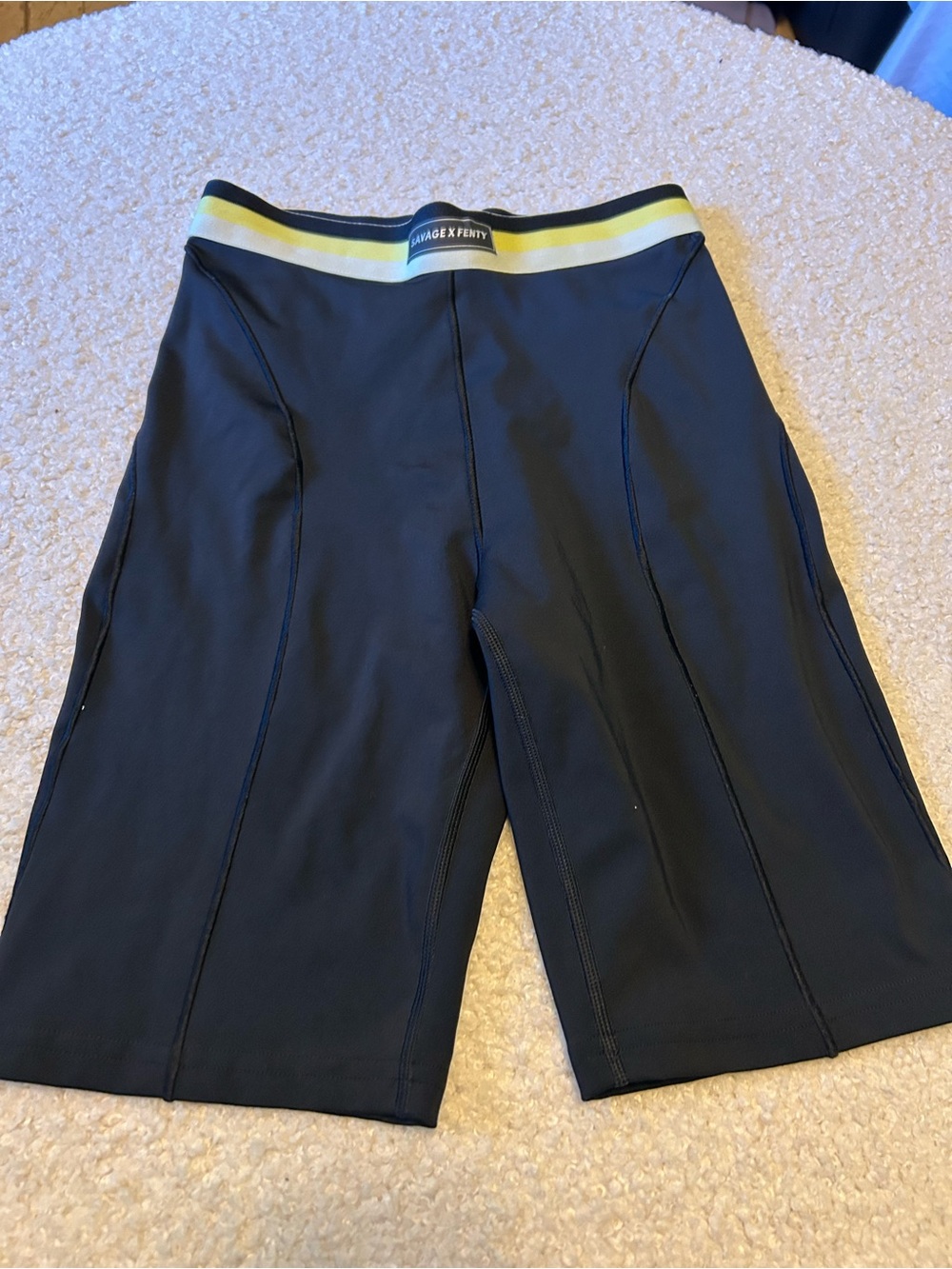 Savage X Fenty Black Bike Shorts with Yellow-Trim Waistband